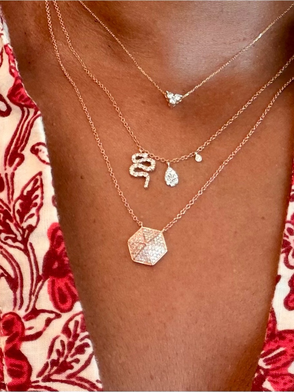 14K Rose Gold Hexagon Diamond Necklace - Picture 4 of 7
